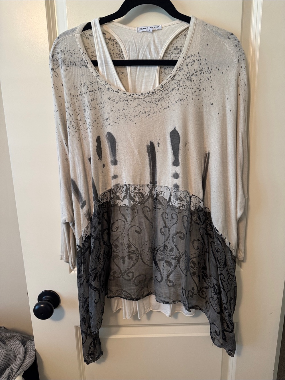Tempo Paris Cream and Black Printed Layered Tunic